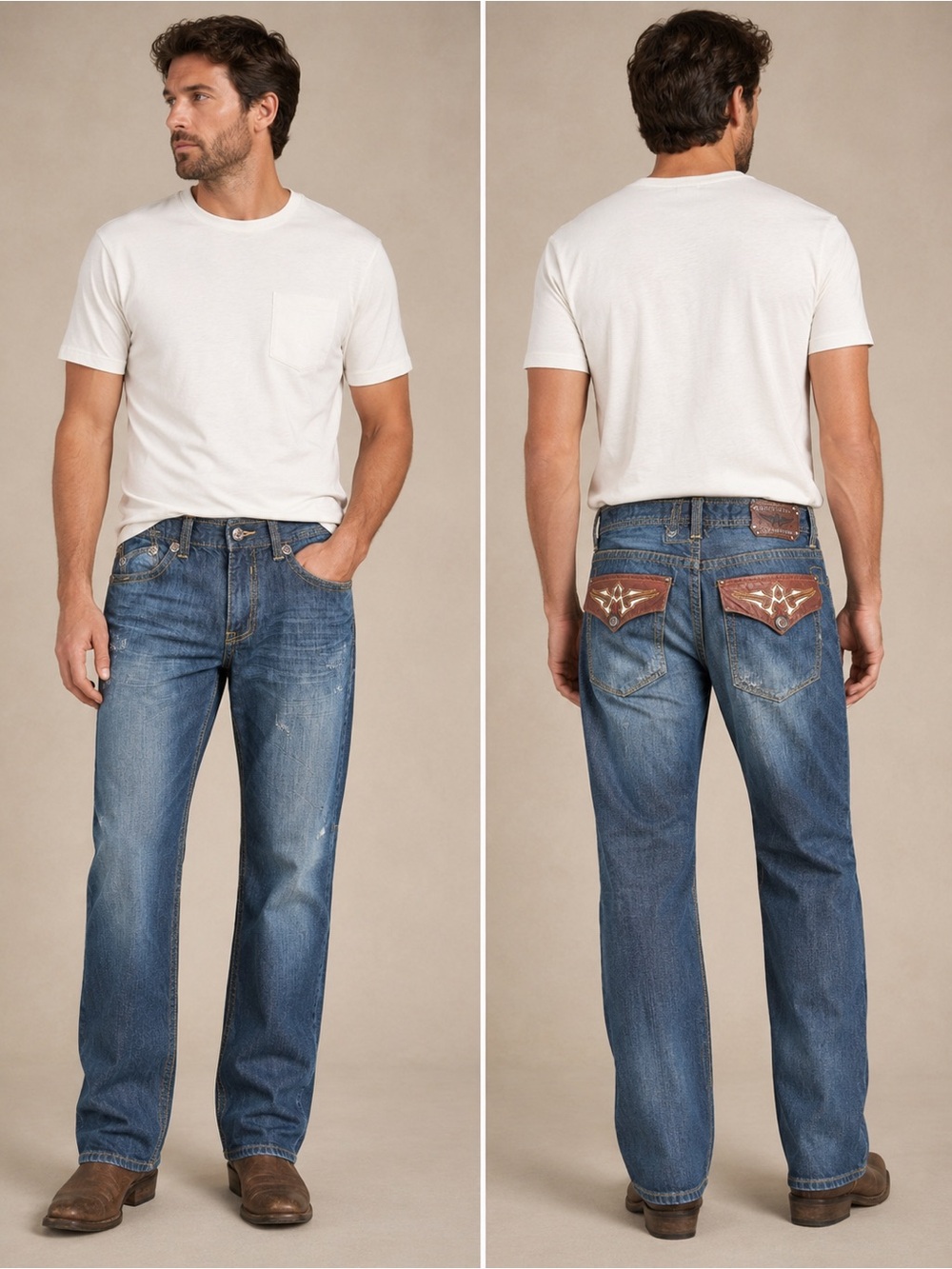 Affliction MENS Cooper Relaxed Distressed Bootcut Jeans Blue Size 36